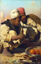 Araber, die auf einem Markt in Kairo sitzen, ca. 1854-1892