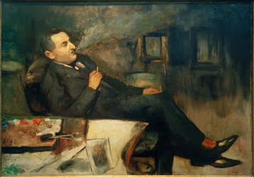 Lesser Ury rauchend im Atelier (Selbstbildnis)
