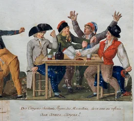 Französische Revolution: Bürger singen die Marseillaise. Gravur der Brüder Lesueur (18. Jahrhundert)
