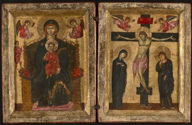 Diptychon mit der thronenden Jungfrau und dem Kind und der Kreuzigung, 1275-80