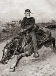 Ein Meldereiter während des amerikanischen Bürgerkriegs, aus The Century Magazine, veröffentlicht 1887 (Gravur)