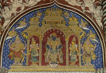 Fresko, das Vishnu darstellt, Thanjavur Maratha-Palast, Tamil Nadu, Indien