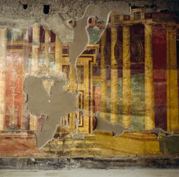 Fresko an der Zentralwand des toskanischen Atriums, Römische Villa Poppaea