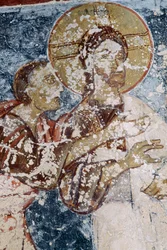 Jesus, Fresko in der byzantinischen Kirche Agios Georgios, Vathi, Kreta, Griechenland
