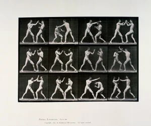 Nackte männliche Athleten beim Boxen, ca. 1872-1885