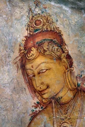 Die Jungfrauen von Sigiriya, Fresko, archäologische Stätte Sigiriya (Unesco-Welterbeliste)