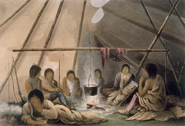 Innenraum eines Cree-Indianerzeltes, 1824