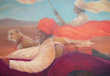 Maharadscha, Junge mit Regenschirm und Gepard