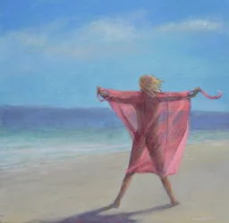 Rosa Sari am Strand