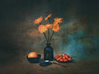 Orange Blumen Stillleben