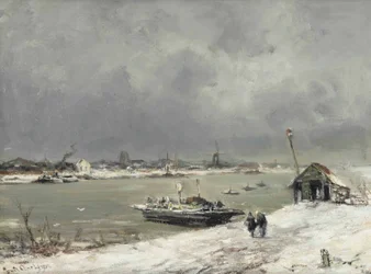 Eine Fährüberfahrt bei Wijk bij Duurstede im Winter