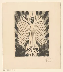 Christus mit ausgebreiteten Armen in einer Hügellandschaft