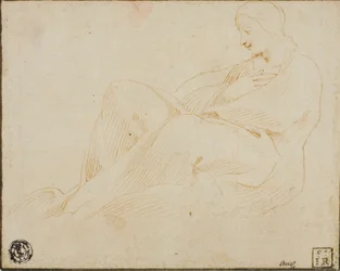 Sitzende drapierte Frau im Profil