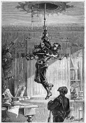 Zeichnung von Leon Benett, aus dem Buch von Jules Verne „Die 500 Millionen der Begum“ - Ausgabe Hetzel/Außergewöhnliche Reisen 1879