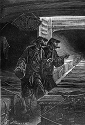 Zeichnung von Leon Benett, aus dem Buch von Jules Verne „Die Leiden eines Chinesen in China“ - Hetzel-Ausgabe. Außergewöhnliche Reisen 1879.