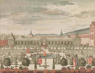 Der Königinnengarten mit dem Grünen Kabinett und der Orangerie, von hinten gesehen