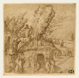 Eine Thebais: Mönche und Einsiedler in einer Landschaft