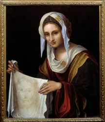 Die heilige Veronika. Das Schweißtuch zeigt das Antlitz Christi, dessen Schweiß Veronika der Überlieferung nach beim Aufstieg zum Kalvarienberg abgewischt haben soll. (1460-1535) Maße: 0,64 x 0,54 m