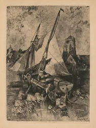 Fischerboote, Normandie Umgebung von Caen, um 1862-1864