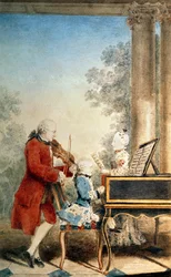 Leopold Mozart und seine zwei Kinder, Wolfgang Amadeus und Maria-Anna, bekannt als 