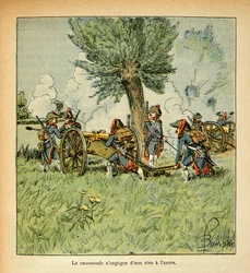 Illustration von Louis Bombled (1862-1927) aus dem Buch „Das Memorial von St. Helena“ von Graf Emmanuel de Las Cases (1766-1842): Französische Artillerie während des Italienfeldzugs
