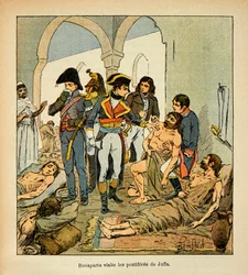 Illustration von Louis Bombled aus dem Buch „Das Memorial von Saint Helene“ von Graf Emmanuel de Las Cases: Bonaparte besucht die Pestkranken von Jaffa