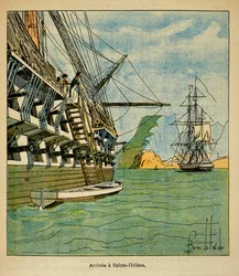 Illustration aus dem Buch „The Memorial of Saint Helene“ von Graf Emmanuel de Las Cases: Ankunft Napoleons auf Sainte Helene am 15. Oktober