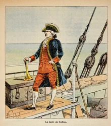 Illustration aus dem Buch „The Memorial of Saint Helene“ von Graf Emmanuel de Las Cases: Porträt von Pierre Andre de Suffren, bekannt als der Bailli de Suffren, Vizeadmiral