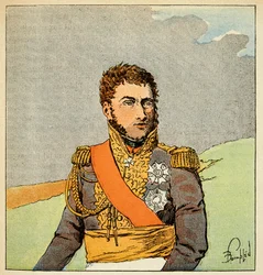 Illustration von Louis Bombled aus dem Buch „Das Memorial von Saint Helene“ von Graf Emmanuel de Las Cases: Porträt des Marschalls Louis Gabriel Suchet, Herzog von Albufera