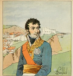 Illustration von Louis Bombled aus dem Buch „Das Memorial von Saint Helene“ von Graf Emmanuel de Las Cases: Porträt des Marschalls Auguste Frederic Louis, Herzog von Raguse