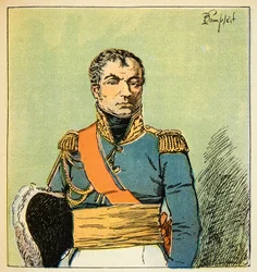 Illustration von Louis Bombled aus dem Buch „Das Memorial von Saint Helene“ von Graf Emmanuel de Las Cases: Porträt des Marschalls Nicolas Charles Oudinot, Herzog von Reggio