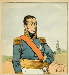 Illustration von Louis Bombled aus dem Buch „Das Memorial von Saint Helene“ von Graf Emmanuel de Las Cases: Porträt von Marschall Emmanuel de Grouchy