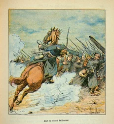Die Armee der Loire von Eugene Sergent, illustriert von Louis Bombled (Deutsch-Französischer Krieg; Feldzug von 1870-1871): Während der Kämpfe von Poupry im Dezember 1870, Tod des preußischen Oberst Kontski, Privatsammlung
