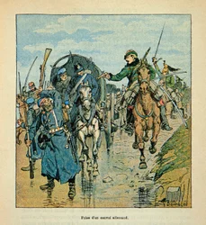 Die Armee der Loire von Eugene Sergent, genannt Grenest, illustriert von Louis Bombled (1862-1927) (Deutsch-Französischer Krieg; Feldzug von 1870-1871): Erbeutung eines deutschen Konvois durch die Franzosen während des Krieges von 1870, Privatbesitz