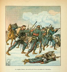Die Armee der Loire von Eugene Sergeant, bekannt als Grenest, illustriert von Louis Bombled (Deutsch-Französischer Krieg; Feldzug von 1870-1871): Sergeant Ramus von der Mobilen von Isere in der Schlacht am 7. Dezember