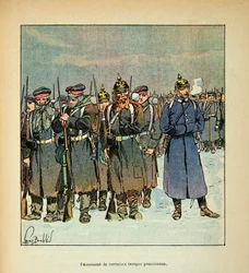Die Armee der Loire von Eugene Sergent, genannt Grenest, illustriert von Louis Bombled (Französisch-Deutscher Krieg; Feldzug von 1870-1871): Entwaffnung einiger preußischer Truppen 1870