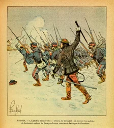Die Ost-Armee von Eugene Sergeant, genannt Grenest, illustriert von Louis Bombled (1862-1927) (Deutsch-Französischer Krieg; Feldzug von 1870-1871): Januar 1871, Hericourt, General Cremer ruft „Bravo, La Gironde“, als er die Motive von Oberstleutnant sieht