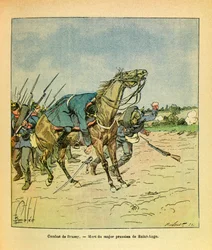 Die Armee des Ostens von Eugene Sergeant, illustriert von Louis Bombled: November 1870, während der Schlachten von Brazey, Major Preuße Saint Ange wird abgeschossen, Private Sammlung