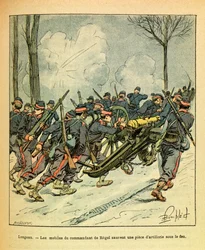 Die östliche Armee von Eugene Sergeant, genannt Grenest, illustriert von Louis Bombled (1862-1927) (Deutsch-Französischer Krieg; Feldzug von 1870-1871): Dezember 1870, während der Schlacht von Longeau retteten die Motive des Kommandanten von Regel eine Kan