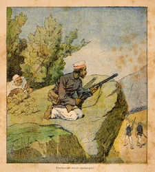 Der Krieg in Madagaskar - Anekdotische Geschichte der französischen Expeditionen von 1885-1895 von Henri Galli dit Galllichet, illustriert von Louis Bombled: Hovas Hinterhalte