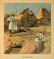 Der Krieg in Madagaskar - Anekdotische Geschichte der französischen Expeditionen von 1885-1895 von Henri Galli dit Galllichet (1854-1922), illustriert von Louis Bombled (1862-1927): Rückzug der Hovas-Truppen in 1895 in Tananarive, Privatbesitz