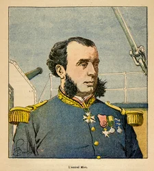 Der Krieg in Madagaskar - Anekdotische Geschichte der französischen Expeditionen von 1885-1895 von Henri Galli, illustriert von Louis Bombled: Porträt von Admiral Paul Emile Miot