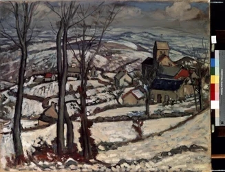 Dorf in Morvan im Schnee