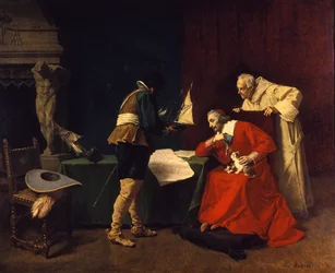 Richelieu studiert die Angriffspläne für die Belagerung von La Rochelle