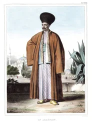 Ein Armenier. in „Reise nach Athen und Konstantinopel, oder Sammlung griechischer und osmanischer Porträts, Ansichten und Kostüme, nach der Natur gemalt, lithographiert und koloriert von Louis Dupre (1789-1837), Schüler von David.1825.