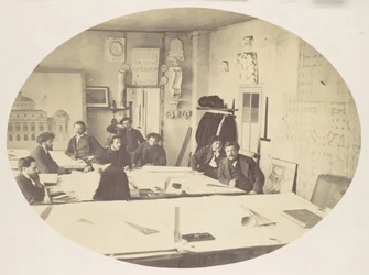 [Charles Garnier im Entwurfsraum beim Entwerfen der neuen Pariser Oper], ca. 1870