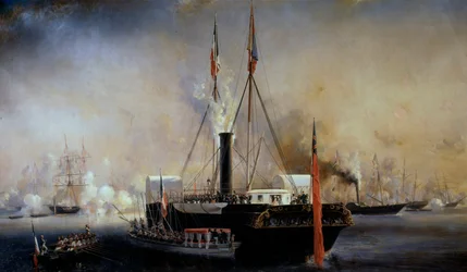 König Louis Philippe I. und die Königin der Franzosen treffen Königin Victoria und Prinz Albert, die am 2. September in Treport angekommen sind