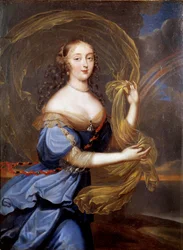 Porträt von Françoise Athénaïs (Françoise-Athénaïs) de Rochechouart Mortemart, Marquise de Montespan (oder Madame de Montespan) (1640-1707), Favoritin von Ludwig XIV., dargestellt als Iris. Gemälde von Ferdinand Louis Elle Le Jeune (1648-1717)