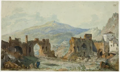 Das antike Theater von Taormina mit Blick auf den Ätna, Studie für Saint Nons Voyage Pittoresque de Naples et de Sicile