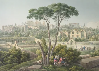 Ansicht des Palatin in Rom mit den Ruinen des Palastes der Cäsaren im Hintergrund, um 1800